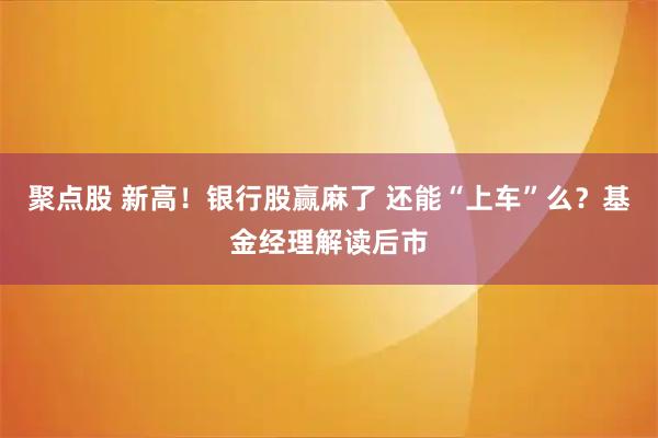 聚点股 新高！银行股赢麻了 还能“上车”么？基金经理解读后市