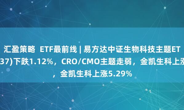 汇盈策略  ETF最前线 | 易方达中证生物科技主题ETF(159837)下跌1.12%，CRO/CMO主题走弱，金凯生科上涨5.29%