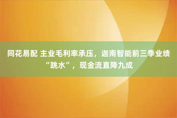 同花易配 主业毛利率承压，迦南智能前三季业绩“跳水”，现金流直降九成
